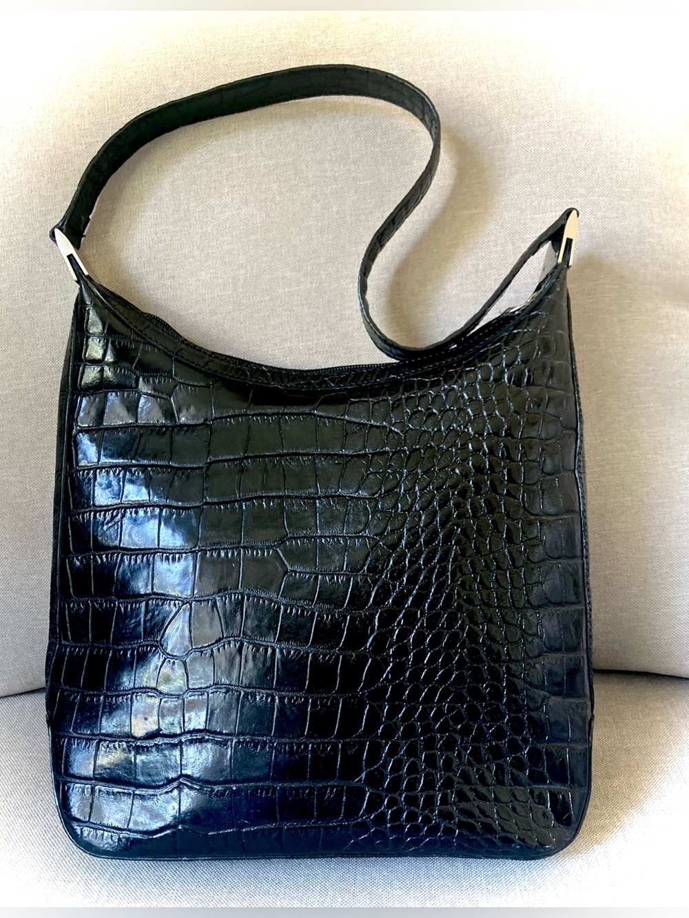 Vintage M. London Genuine Croc Embossed Leather Hobo Bag